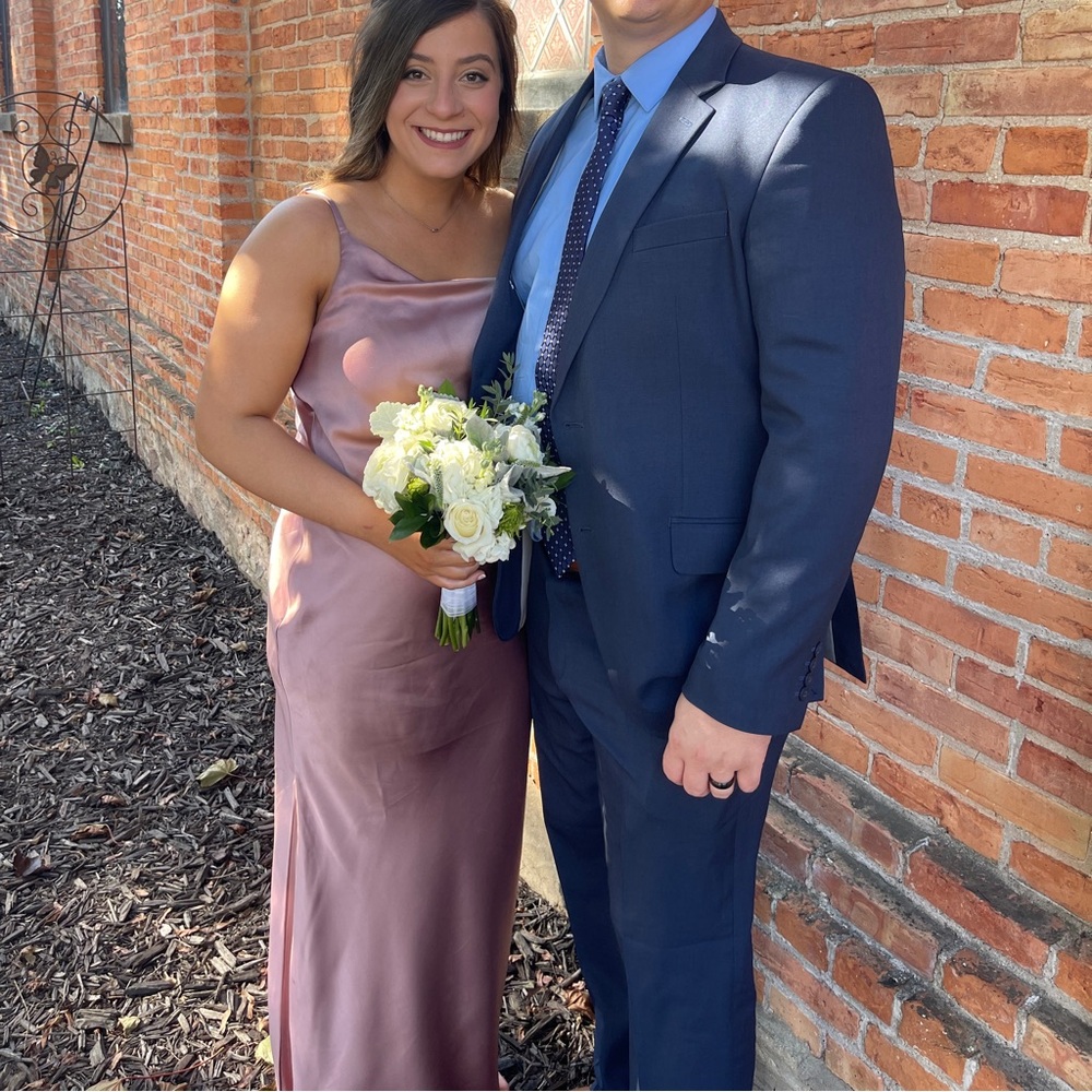 Revelry Jade Satin Bridesmaid Dress in Rose Quartz